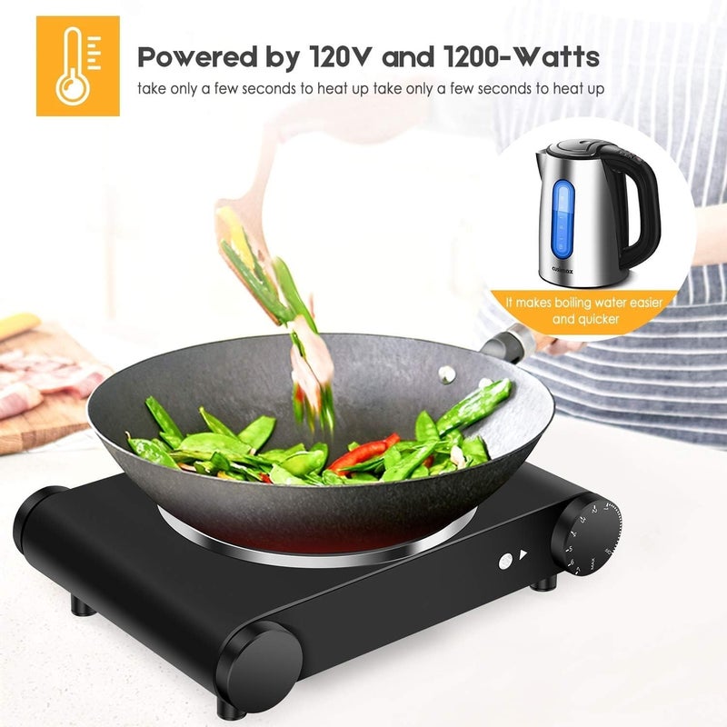 CUKOR 1200W Infrared Single Burner Electric Hot Plate, Fast Heating & Energy Efficient, 7 Inch Ceramic Glass Portable Electric Stove with Adjustable Temperature Control, Compatible w/All Cookware - Image 4